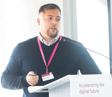 PODTECH team presenting the AI accessibility project at the BridgeAI programme event with Digital Catapult and TfL representatives